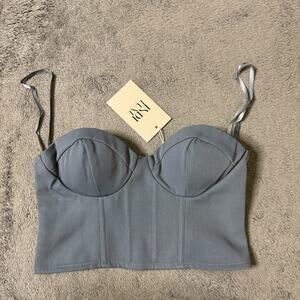 Indiluxe Gray Blue Bustier Corset Top Structured Padded Cup AU 8 US S NWT